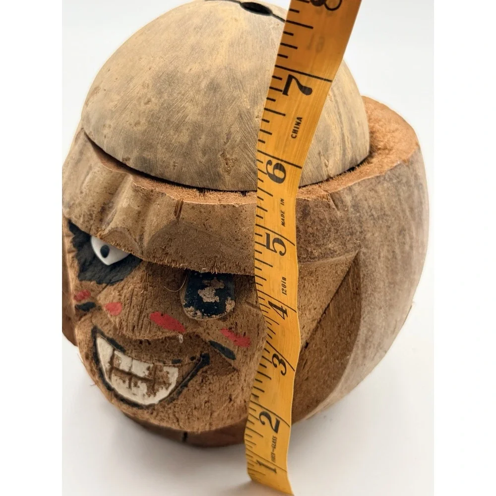 Vintage Carved Coconut Bank Pirate Tiki Bar Decor Philippines Man Cave Folk Art